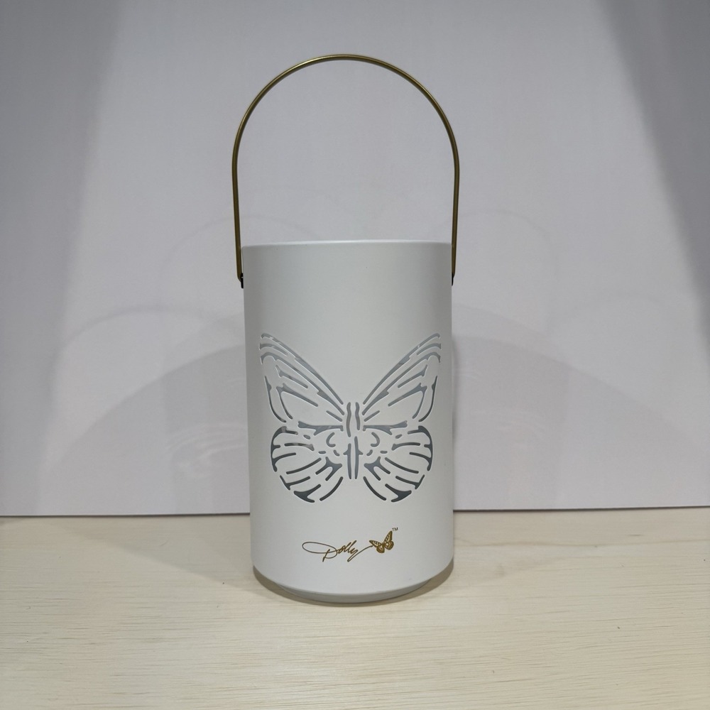 Dolly Parton Metal Lantern White Butterfly Cutout Gold Handle 8.5" Decor NWT